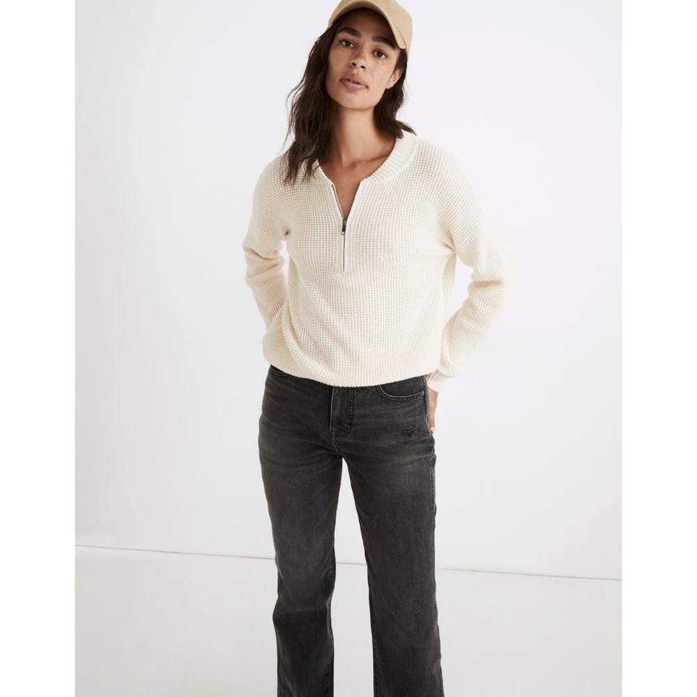 Madewell Waffle Enfield Half Zip Sweater Cropped Cotton/Wool Blend Sz XL